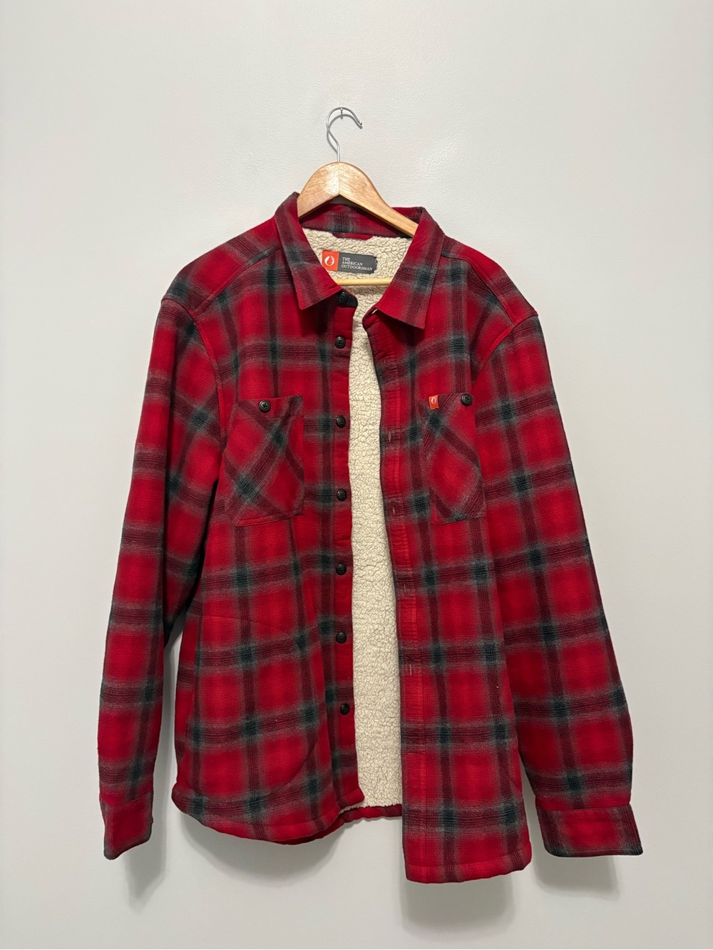 The American Outdoorsman Red Plaid Sherpa-Lined Cotton Flannel Shirt Jacket